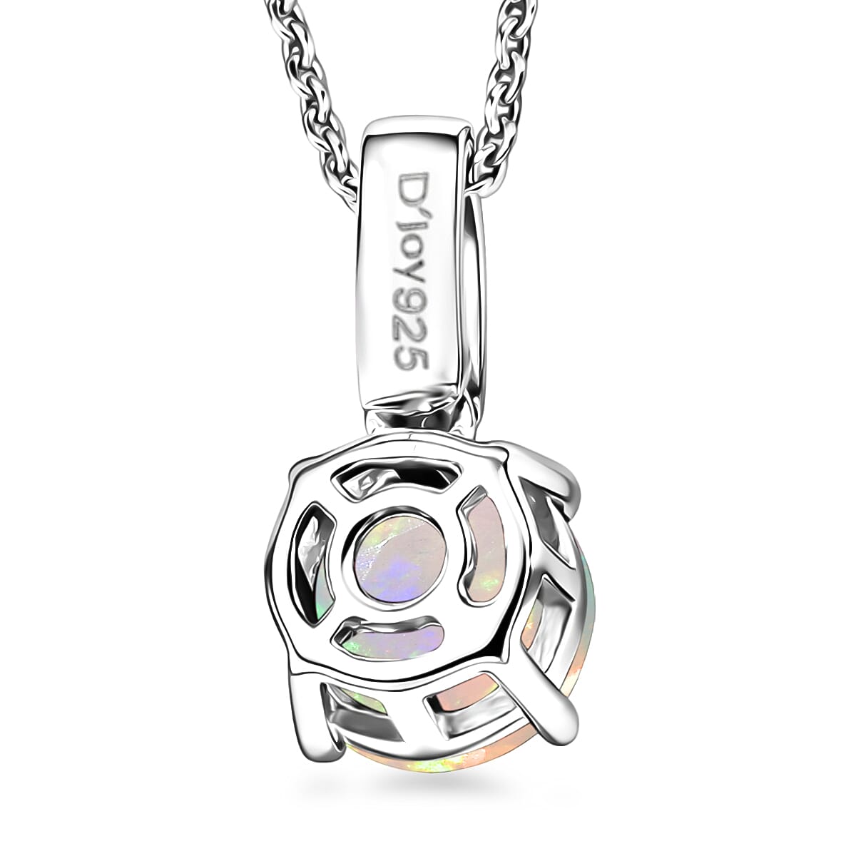 D'Joy Ethiopian Welo Opal and White Zircon 1.00 ctw Pendant Necklace in Rhodium Over Sterling Silver 20 Inches