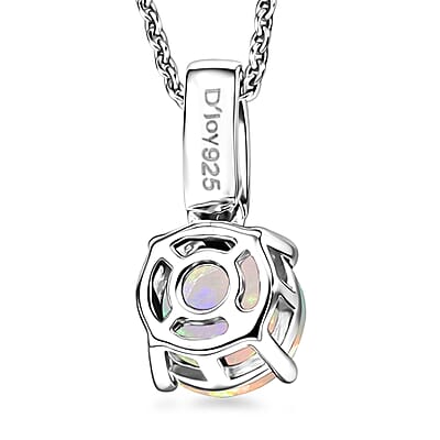 D'Joy Ethiopian Welo Opal and White Zircon 1.00 ctw Pendant Necklace in Rhodium Over Sterling Silver 20 Inches