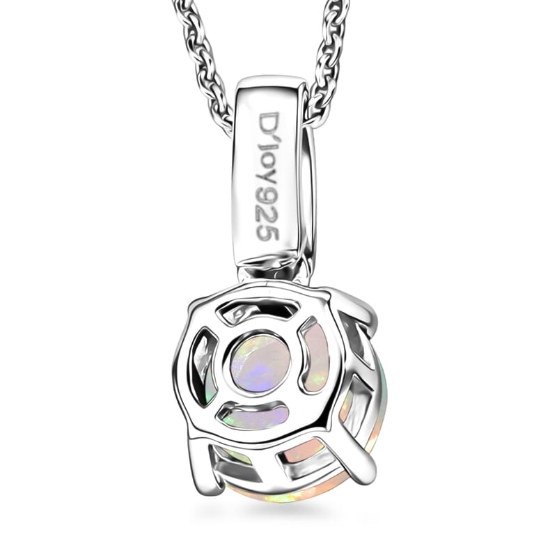 D'Joy Ethiopian Welo Opal and White Zircon 1.00 ctw Pendant Necklace in Rhodium Over Sterling Silver 20 Inches