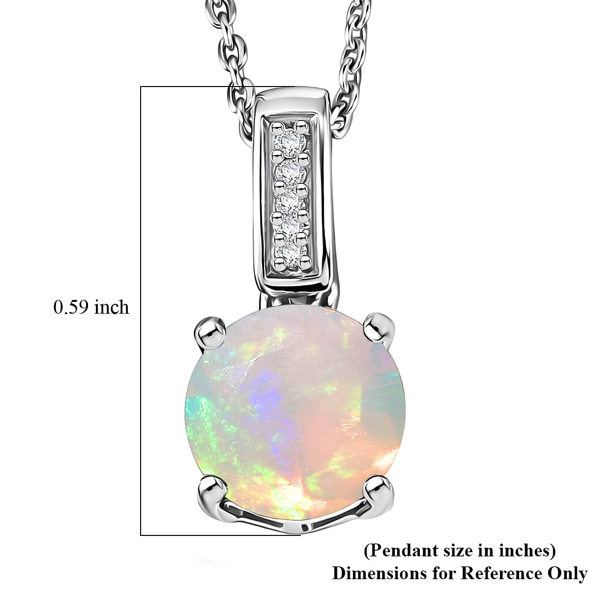 D'Joy Ethiopian Welo Opal and White Zircon 1.00 ctw Pendant Necklace in Rhodium Over Sterling Silver 20 Inches