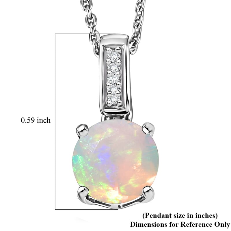 D'Joy Ethiopian Welo Opal and White Zircon 1.00 ctw Pendant Necklace in Rhodium Over Sterling Silver 20 Inches