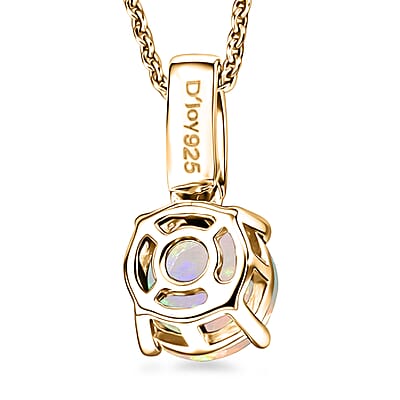 D'Joy Ethiopian Welo Opal and White Zircon 1.00 ctw Pendant Necklace in 18K Vermeil Yellow Gold Over Sterling Silver 20 Inches