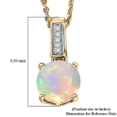 D'Joy Ethiopian Welo Opal and White Zircon 1.00 ctw Pendant Necklace in 18K Vermeil Yellow Gold Over Sterling Silver 20 Inches