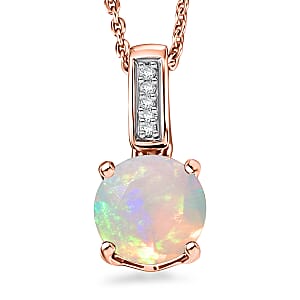 D'Joy Ethiopian Welo Opal and White Zircon 1.00 ctw Pendant Necklace in 18K Vermeil Rose Gold Over Sterling Silver 20 Inches