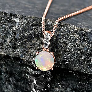 D'Joy Ethiopian Welo Opal and White Zircon 1.00 ctw Pendant Necklace in 18K Vermeil Rose Gold Over Sterling Silver 20 Inches
