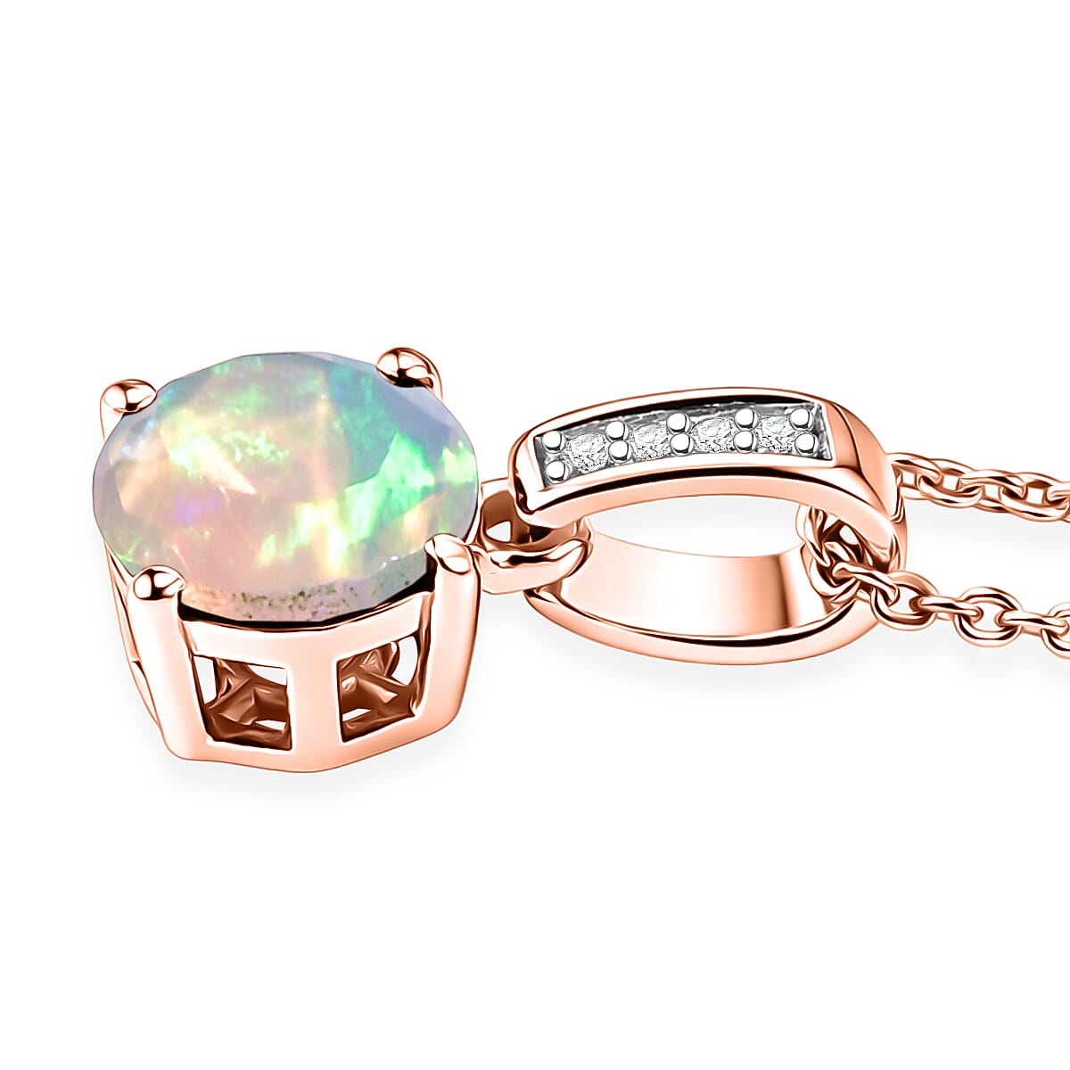 D'Joy Ethiopian Welo Opal and White Zircon 1.00 ctw Pendant Necklace in 18K Vermeil Rose Gold Over Sterling Silver 20 Inches image number 3