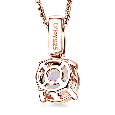 D'Joy Ethiopian Welo Opal and White Zircon 1.00 ctw Pendant Necklace in 18K Vermeil Rose Gold Over Sterling Silver 20 Inches
