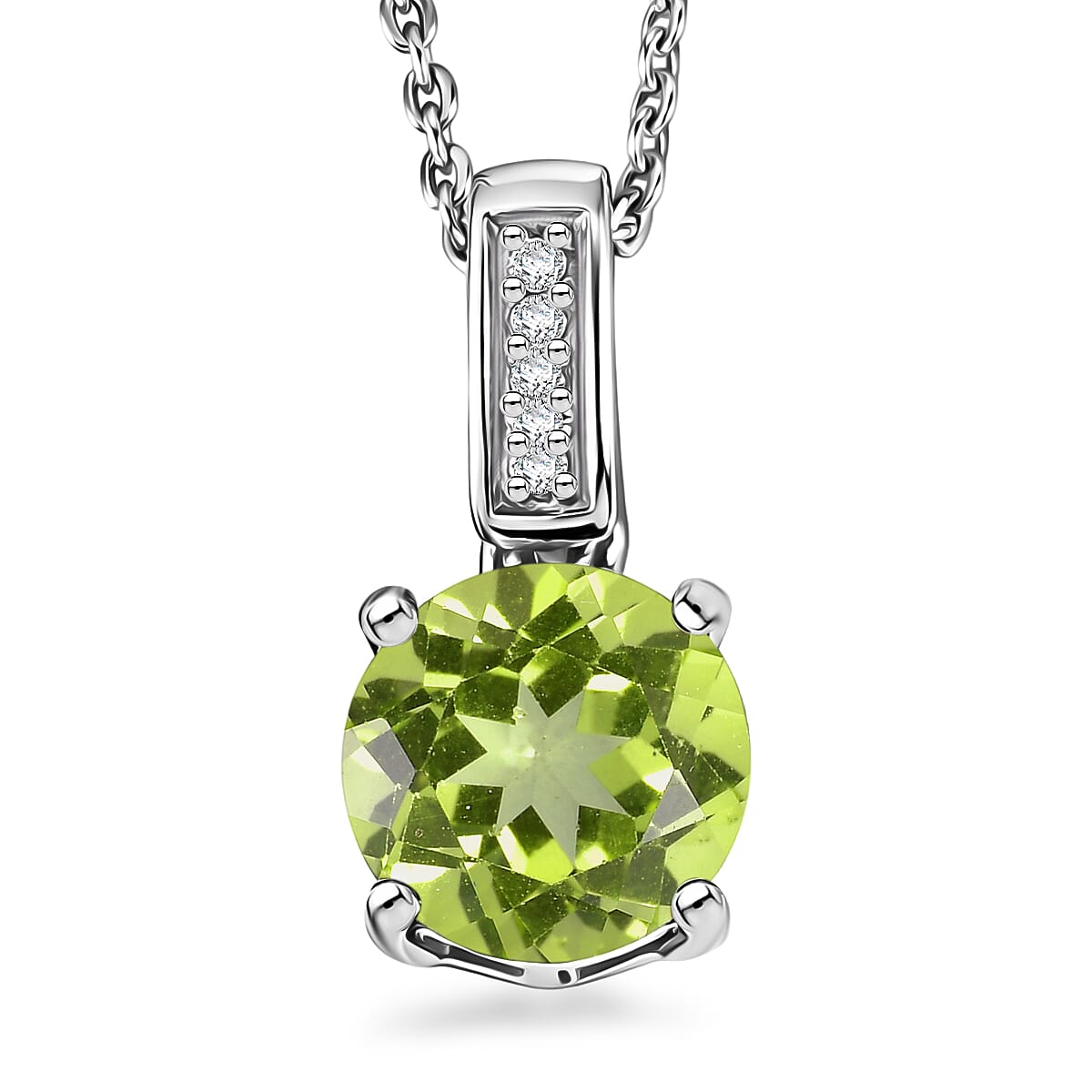 D'Joy Hebei Peridot and White Zircon 1.40 ctw  Pendant Necklace in Rhodium Over Sterling Silver 20 Inches