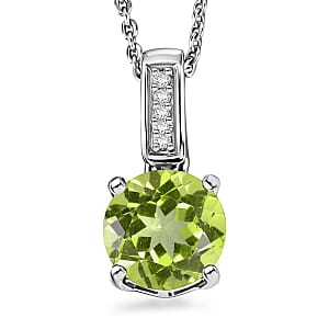 D'Joy Hebei Peridot and White Zircon 1.40 ctw  Pendant Necklace in Rhodium Over Sterling Silver 20 Inches