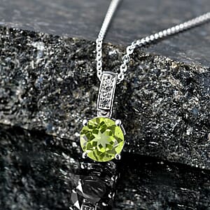 D'Joy Hebei Peridot and White Zircon 1.40 ctw  Pendant Necklace in Rhodium Over Sterling Silver 20 Inches