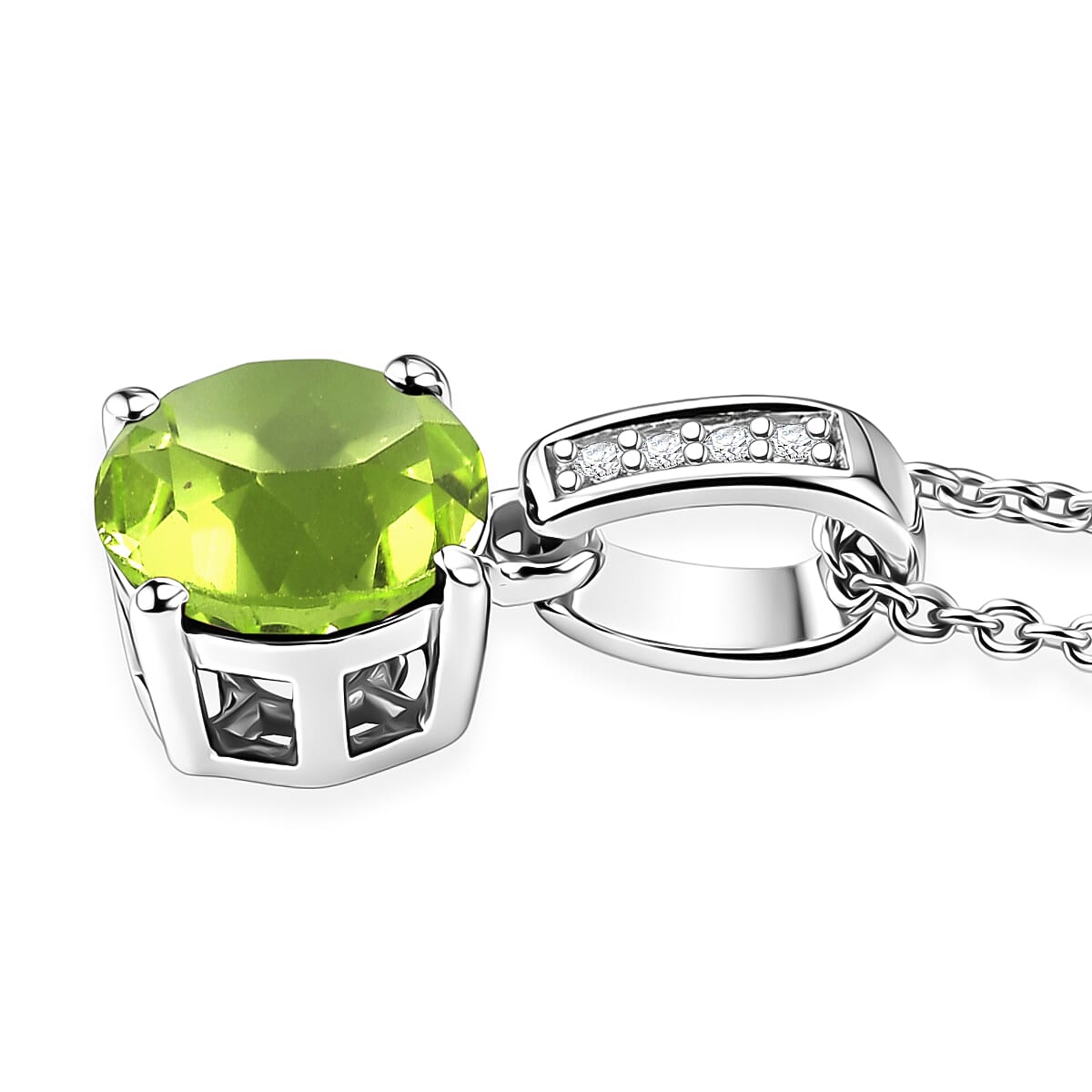 D'Joy Hebei Peridot and White Zircon 1.40 ctw  Pendant Necklace in Rhodium Over Sterling Silver 20 Inches