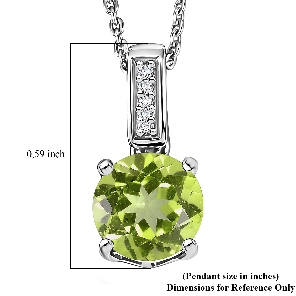 D'Joy Hebei Peridot and White Zircon 1.40 ctw  Pendant Necklace in Rhodium Over Sterling Silver 20 Inches