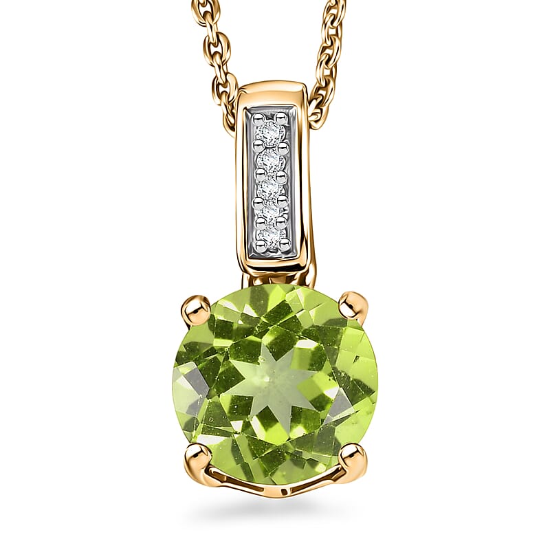D'Joy Hebei Peridot and White Zircon 1.40 ctw Pendant Necklace in 18K Vermeil Yellow Gold Over Sterling Silver 20 Inches
