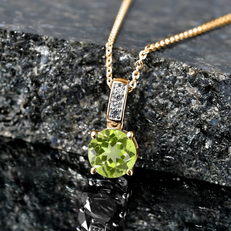 D'Joy Hebei Peridot and White Zircon 1.40 ctw Pendant Necklace in 18K Vermeil Yellow Gold Over Sterling Silver 20 Inches