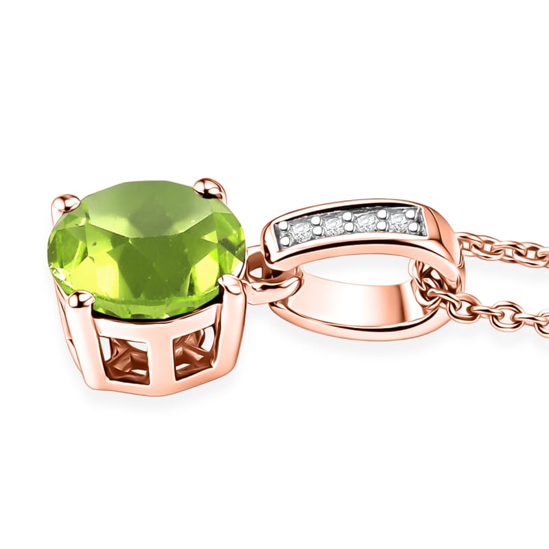 D'Joy Hebei Peridot and White Zircon 1.40 ctw Pendant Necklace in 18K Vermeil Rose Gold Over Sterling Silver 20 Inches