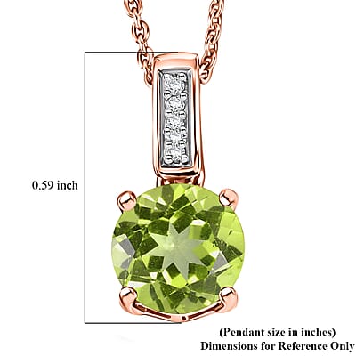 D'Joy Hebei Peridot and White Zircon 1.40 ctw Pendant Necklace in 18K Vermeil Rose Gold Over Sterling Silver 20 Inches