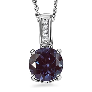 D'Joy Lab Grown Alexandrite and White Zircon 2.20 ctw Pendant Necklace in Rhodium Over Sterling Silver 20 Inches
