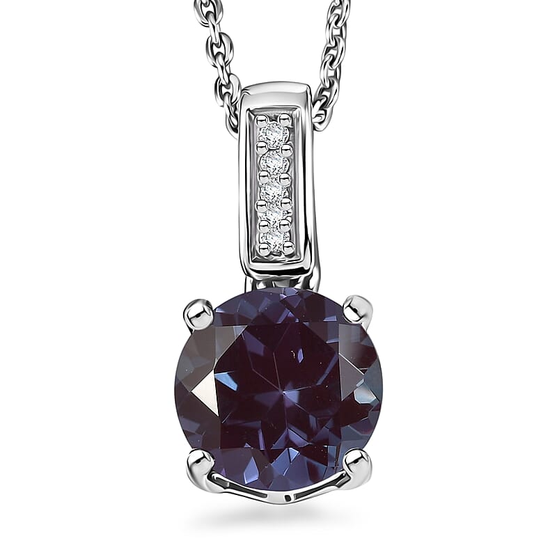 D'Joy Lab Grown Alexandrite and White Zircon 2.20 ctw Pendant Necklace in Rhodium Over Sterling Silver 20 Inches