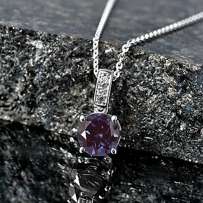 D'Joy Lab Grown Alexandrite and White Zircon 2.20 ctw Pendant Necklace in Rhodium Over Sterling Silver 20 Inches