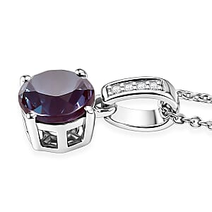 D'Joy Lab Grown Alexandrite and White Zircon 2.20 ctw Pendant Necklace in Rhodium Over Sterling Silver 20 Inches