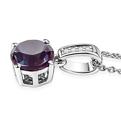 D'Joy Lab Grown Alexandrite and White Zircon 2.20 ctw Pendant Necklace in Rhodium Over Sterling Silver 20 Inches