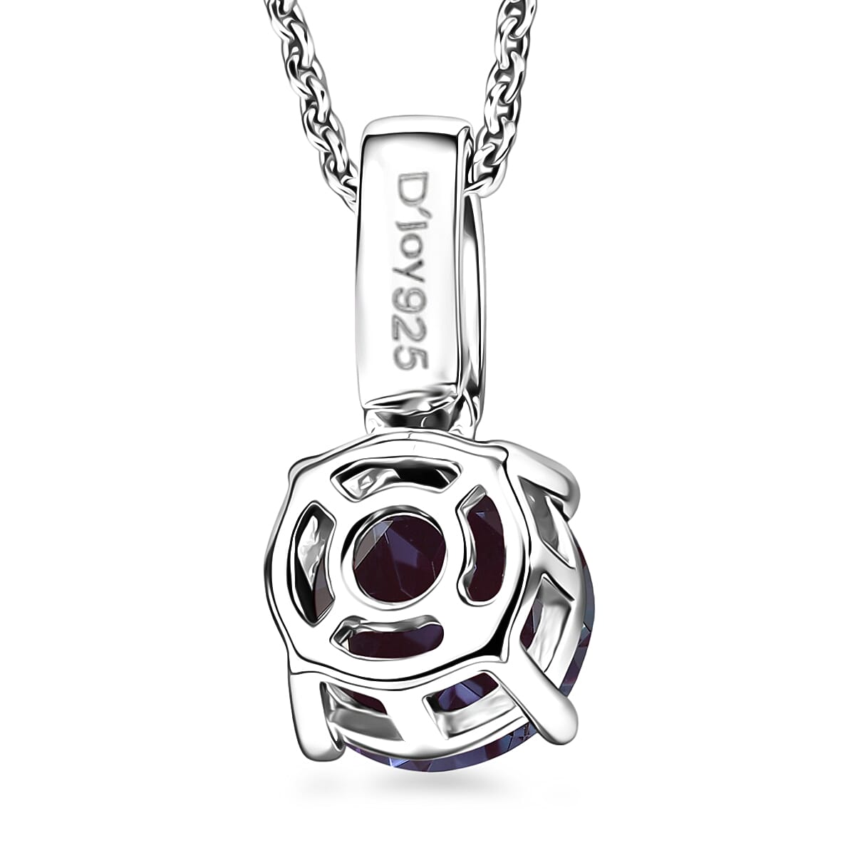 D'Joy Lab Grown Alexandrite and White Zircon 2.20 ctw Pendant Necklace in Rhodium Over Sterling Silver 20 Inches