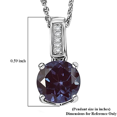 D'Joy Lab Grown Alexandrite and White Zircon 2.20 ctw Pendant Necklace in Rhodium Over Sterling Silver 20 Inches