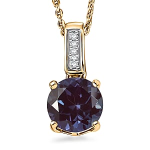 D'Joy Lab Grown Alexandrite and White Zircon 2.20 ctw Pendant Necklace in 18K Vermeil Yellow Gold Over Sterling Silver 20 Inches