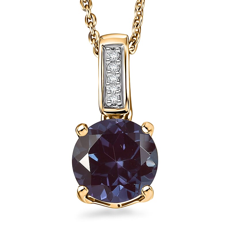 D'Joy Lab Grown Alexandrite and White Zircon 2.20 ctw Pendant Necklace in 18K Vermeil Yellow Gold Over Sterling Silver 20 Inches
