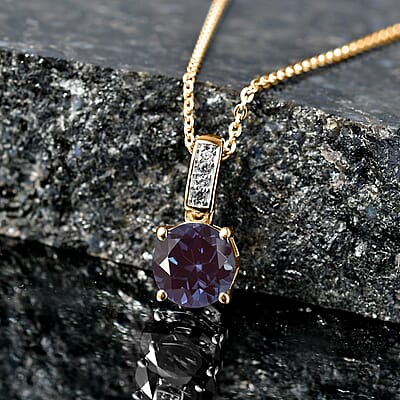 D'Joy Lab Grown Alexandrite and White Zircon 2.20 ctw Pendant Necklace in 18K Vermeil Yellow Gold Over Sterling Silver 20 Inches