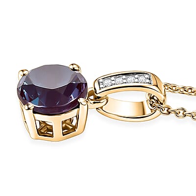 D'Joy Lab Grown Alexandrite and White Zircon 2.20 ctw Pendant Necklace in 18K Vermeil Yellow Gold Over Sterling Silver 20 Inches