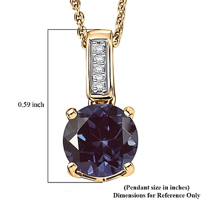D'Joy Lab Grown Alexandrite and White Zircon 2.20 ctw Pendant Necklace in 18K Vermeil Yellow Gold Over Sterling Silver 20 Inches