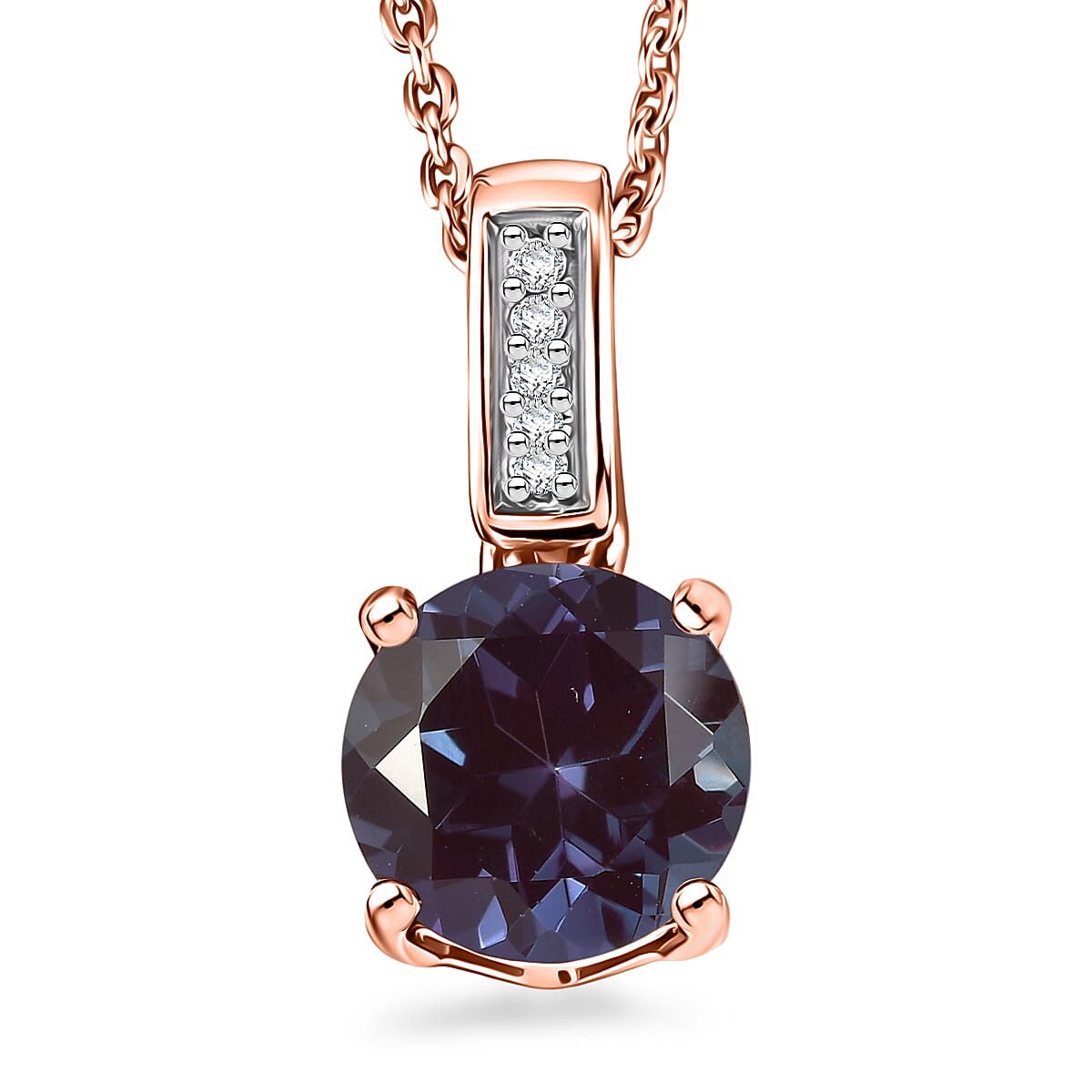 Luxuriant Lab Grown Alexandrite and White Zircon 2.20 ctw Pendant Necklace in 18K Vermeil Rose Gold Over Sterling Silver 20 Inches