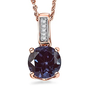 Luxuriant Lab Grown Alexandrite and White Zircon 2.20 ctw Pendant Necklace in 18K Vermeil Rose Gold Over Sterling Silver 20 Inches