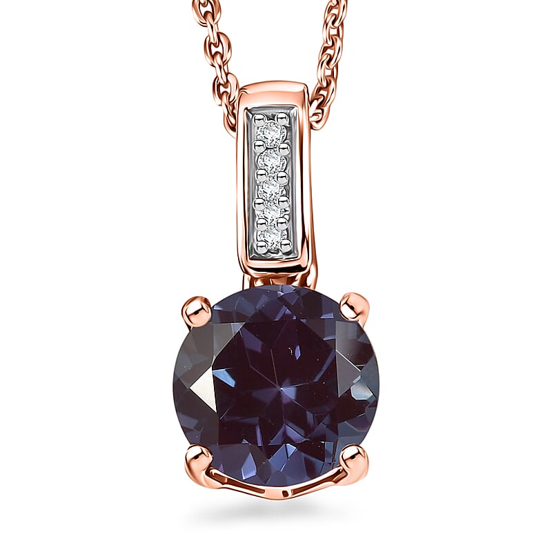 Luxuriant Lab Grown Alexandrite and White Zircon 2.20 ctw Pendant Necklace in 18K Vermeil Rose Gold Over Sterling Silver 20 Inches