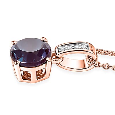 Luxuriant Lab Grown Alexandrite and White Zircon 2.20 ctw Pendant Necklace in 18K Vermeil Rose Gold Over Sterling Silver 20 Inches