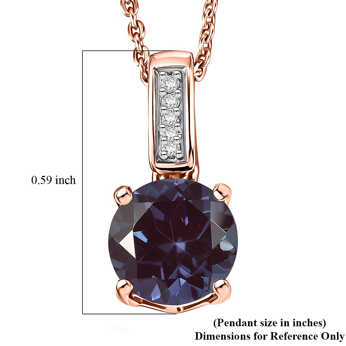 Luxuriant Lab Grown Alexandrite and White Zircon 2.20 ctw Pendant Necklace in 18K Vermeil Rose Gold Over Sterling Silver 20 Inches