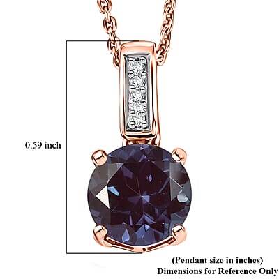 Luxuriant Lab Grown Alexandrite and White Zircon 2.20 ctw Pendant Necklace in 18K Vermeil Rose Gold Over Sterling Silver 20 Inches