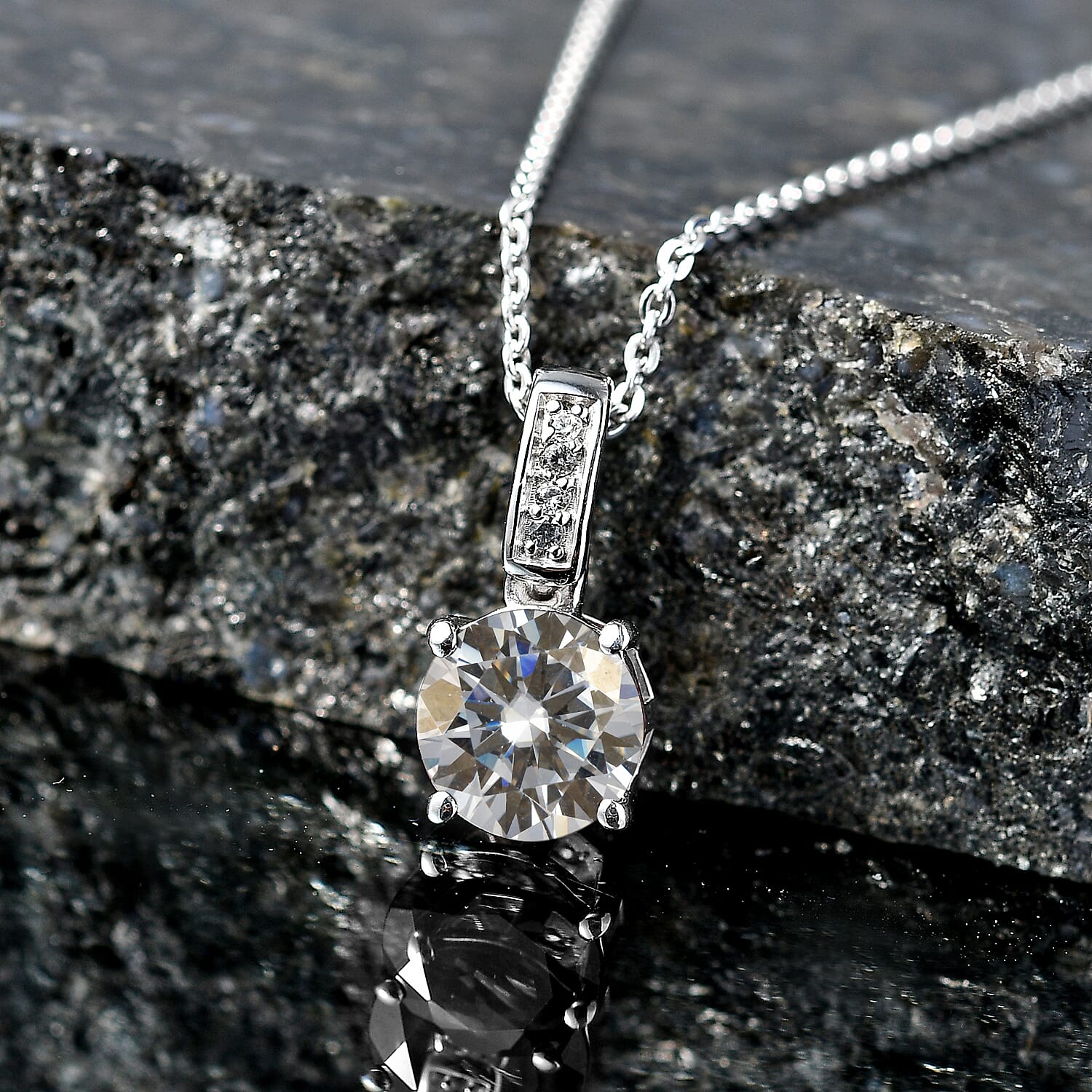 D'Joy Moissanite 1.25 ctw Pendant Necklace in Rhodium Over Sterling Silver 20 Inches