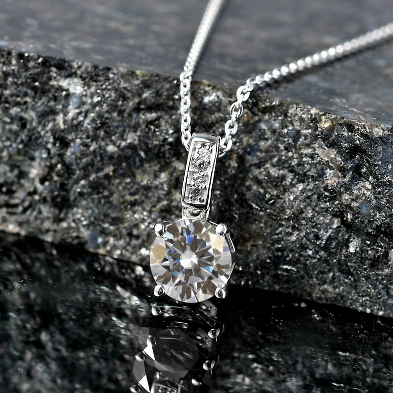 D'Joy Moissanite 1.25 ctw Pendant Necklace in Rhodium Over Sterling Silver 20 Inches