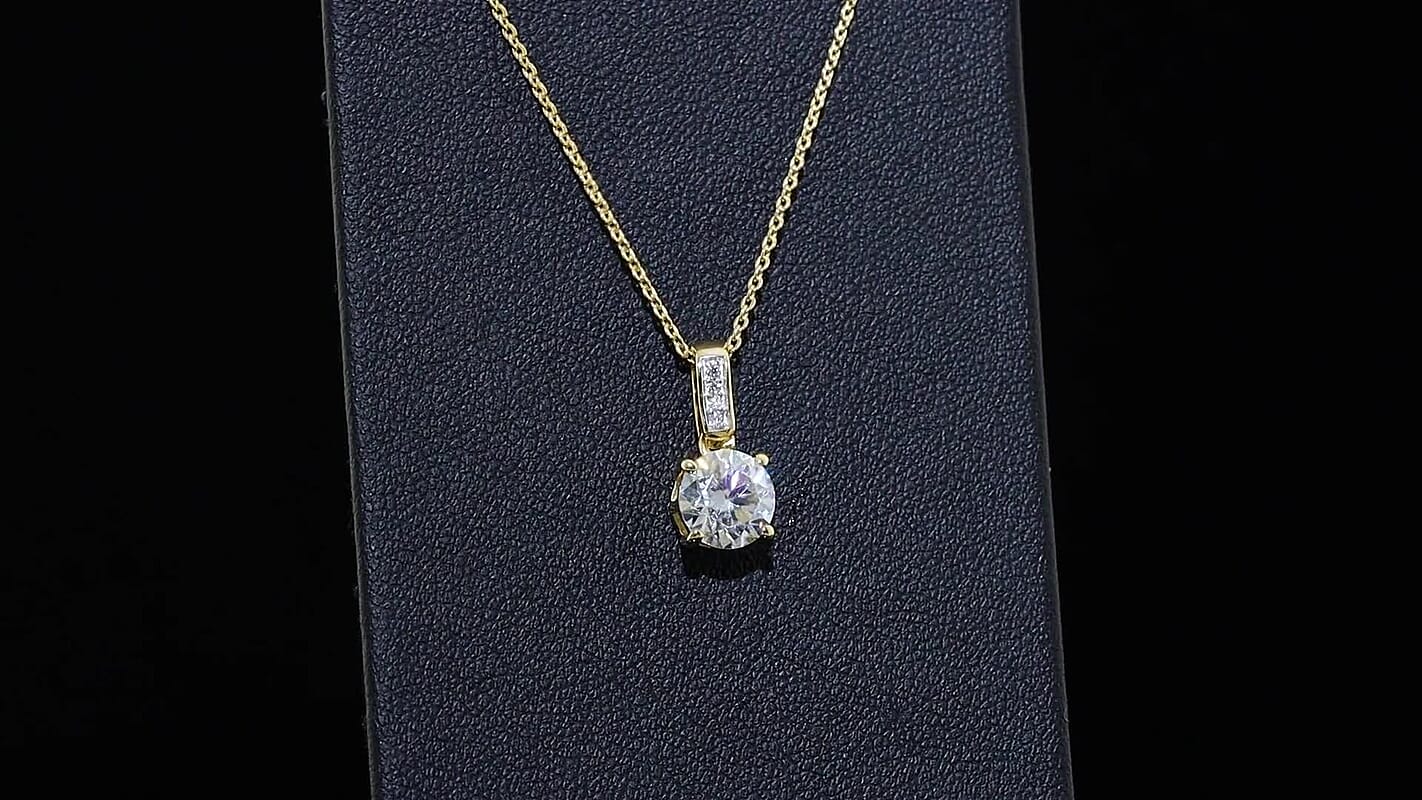 D'Joy Moissanite 1.25 ctw Pendant Necklace in 18K Vermeil Yellow Gold Over Sterling Silver 20 Inches