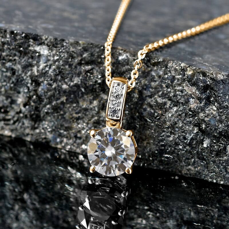 D'Joy Moissanite 1.25 ctw Pendant Necklace in 18K Vermeil Yellow Gold Over Sterling Silver 20 Inches