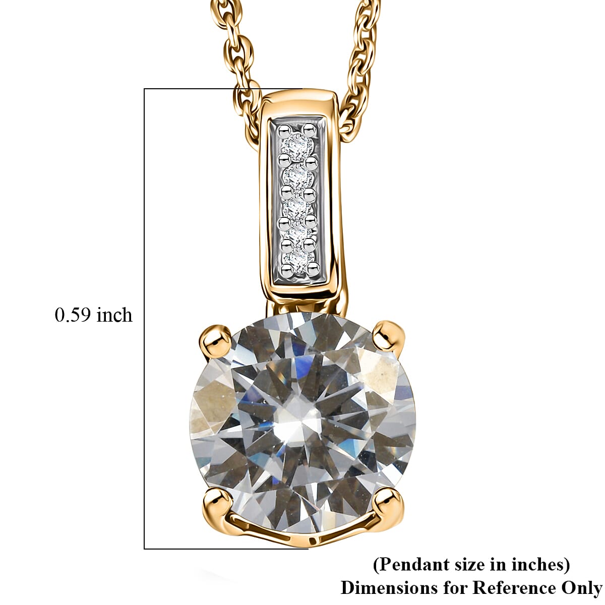 D'Joy Moissanite 1.25 ctw Pendant Necklace in 18K Vermeil Yellow Gold Over Sterling Silver 20 Inches