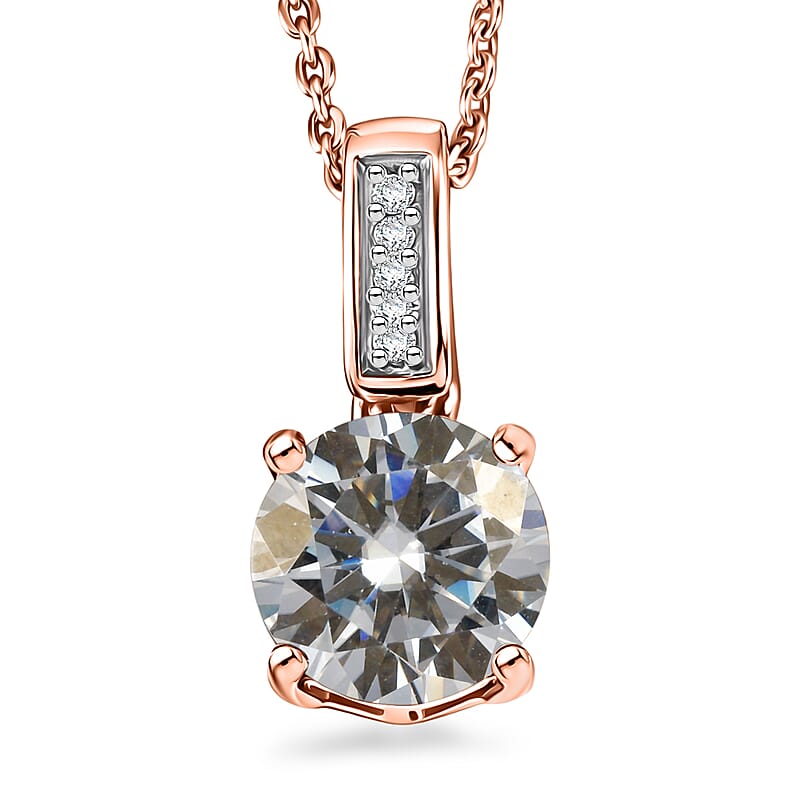 D'Joy Moissanite 1.25 ctw Pendant Necklace in 18K Vermeil Rose Gold Over Sterling Silver 20 Inches
