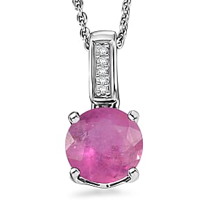 D'Joy Ilakaka Hot Pink Sapphire (FF) and White Zircon 2.20 ctw Pendant Necklace in Rhodium Over Sterling Silver 20 Inches