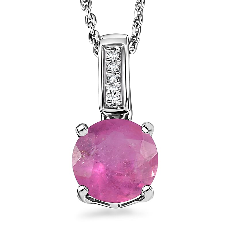 D'Joy Ilakaka Hot Pink Sapphire (FF) and White Zircon 2.20 ctw Pendant Necklace in Rhodium Over Sterling Silver 20 Inches