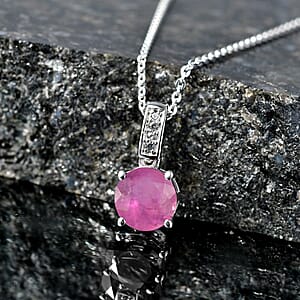 D'Joy Ilakaka Hot Pink Sapphire (FF) and White Zircon 2.20 ctw Pendant Necklace in Rhodium Over Sterling Silver 20 Inches