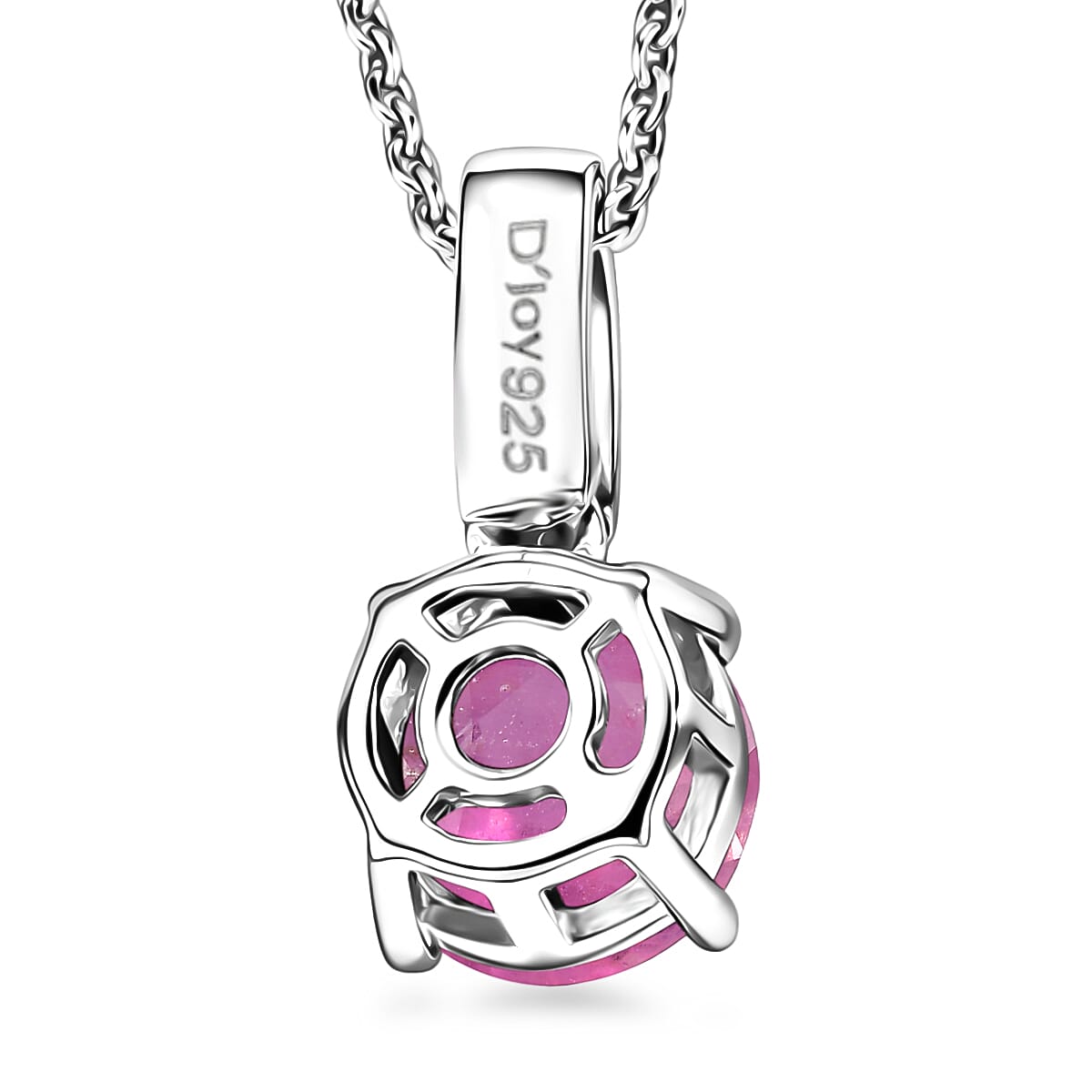 D'Joy Ilakaka Hot Pink Sapphire (FF) and White Zircon 2.20 ctw Pendant Necklace in Rhodium Over Sterling Silver 20 Inches