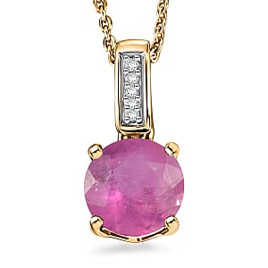D'Joy Ilakaka Hot Pink Sapphire (FF) and White Zircon 2.20 ctw Pendant Necklace in 18K Vermeil Yellow Gold Over Sterling Silver 20 Inches