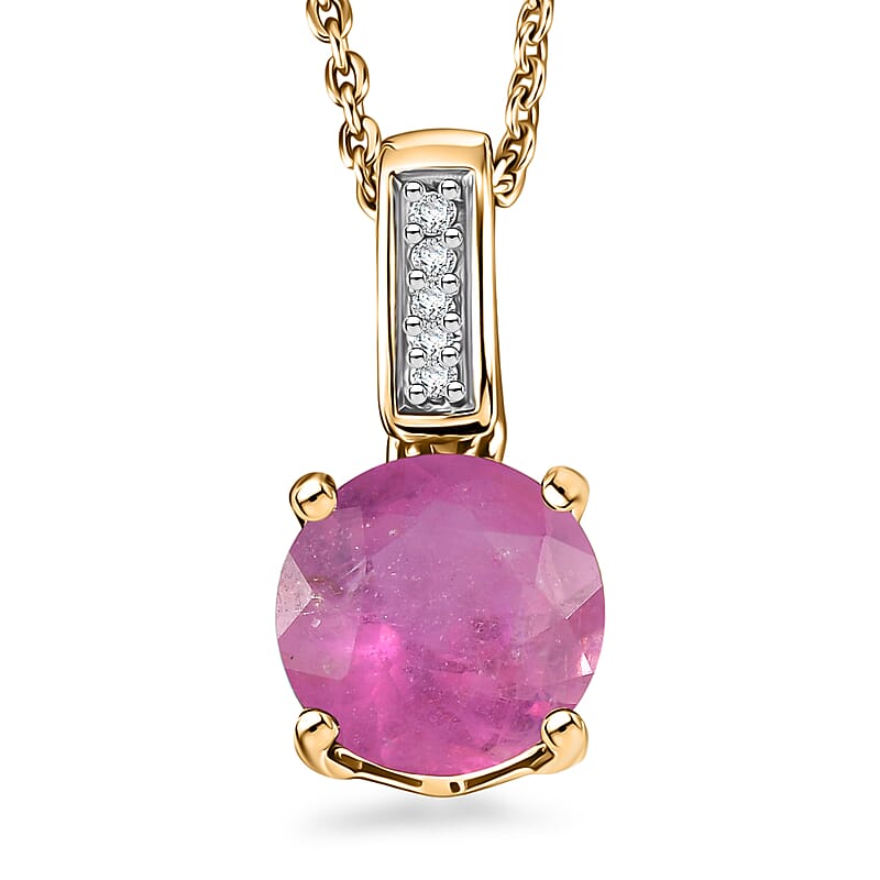 D'Joy Ilakaka Hot Pink Sapphire (FF) and White Zircon 2.20 ctw Pendant Necklace in 18K Vermeil Yellow Gold Over Sterling Silver 20 Inches